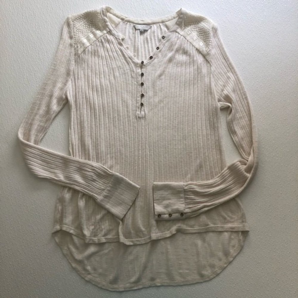 Lucky Brand Embroidered and Delicate Long Sleeve Henley
